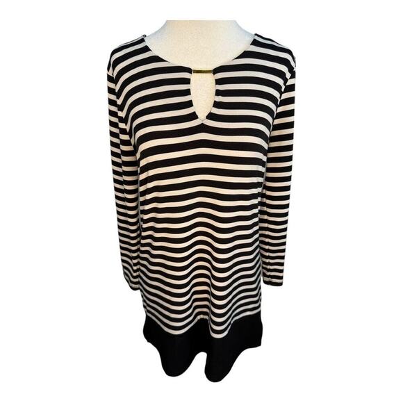 Calvin‎ Klein Women's Striped Long Sleeve Keyhole Blouse Size Small Black/White - Picture 1 of 7
